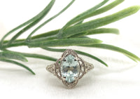14k White Gold Filigree Ring with 1.69ct Genuine Natural Aquamarine (#J7206)