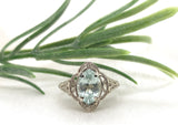 14k White Gold Filigree Ring with 1.69ct Genuine Natural Aquamarine (#J7206)