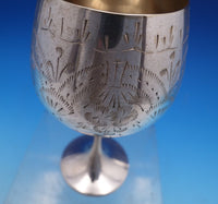 Bright-Cut .925 Silver Water Goblet with Leaves and Flowers 6" x 2 3/4" (#7810)