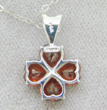 14k White Gold Heart Shaped Genuine Natural Garnet Flower Pendant (#J4187)