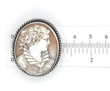 Sterling Genuine Natural Shell Cameo Pin Pendant Very Detailed Carving (#J6894)