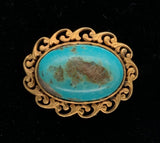 Genuine Natural Turquoise Pin with 14k Yellow Gold Leaf Scallop Edge (#J6052)