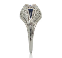 18k Gold Art Deco .41ct Diamond FIligree Lab-Created Sapphires GIA Report #J6749