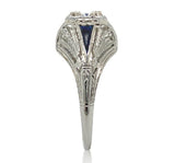 18k Gold Art Deco .41ct Diamond FIligree Lab-Created Sapphires GIA Report #J6749