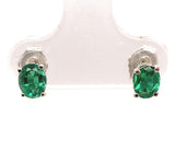 Platinum Oval .67ct TW Genuine Natural Emerald Stud Earrings Jewelry (#J7424)