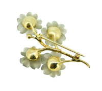 14k Yellow Gold Pin with Smoky Quartz Carved Flowers and Pearls (#J454)