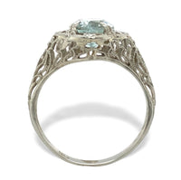 14k White Gold Filigree Ring with 1.69ct Genuine Natural Aquamarine (#J7206)