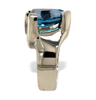 14k White Gold Heavy Modern Custom Genuine Natural Blue Topaz Ring (#J7313)