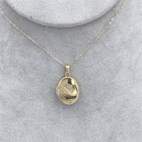 14k Yellow Gold Oval Locket with Engraved Flowers and 14k Chain (#J7102)