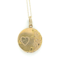 14k Yellow Gold Round Locket with Engraved Arrow in Heart (#J6434)