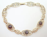 10k Yellow Gold Filigree Bracelet with Three Genuine Natural Garnets (#J2775)