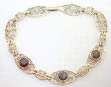 10k Yellow Gold Filigree Bracelet with Three Genuine Natural Garnets (#J2775)
