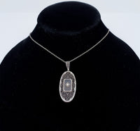 14k Gold Art Deco Genuine Natural Rock Crystal Quartz Filigree Pendant (#J6275)