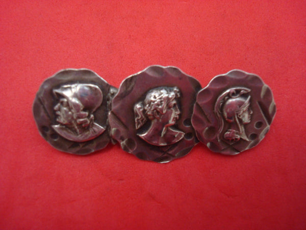 Medallion Sterling Silver Bar Pin with Three Medallions 2" Long x 3/4" Diameter