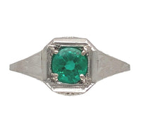 18k White Gold Filigree Art Deco .39ct Genuine Natural Emerald Ring (#J7199)