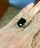 14k White Gold Filigree Genuine Natural Black Onyx Diamond Ring (#J5307)