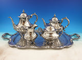Georgian Rose by Reed and Barton Sterling Silver Tea Set 4pc w/ SP Tray (#9012)