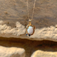 14k Yellow Gold Genuine Natural Opal Pendant with Sapphires (#J6227)