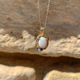 14k Yellow Gold Genuine Natural Opal Pendant with Sapphires (#J6227)