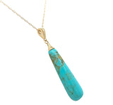 14k Yellow Gold 6.85ct Genuine Natural Tyrone Turquoise Briolette Pendant #J6706