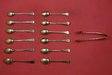 Norwegian Sterling Silver Coffee Spoon & Tongs 13-pc Set in Original Box Enamel