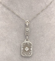 10k Gold Filigree Genuine Natural Rock Crystal Diamond Pendant Orig Chain #J6262