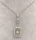 10k Gold Filigree Genuine Natural Rock Crystal Diamond Pendant Orig Chain #J6262