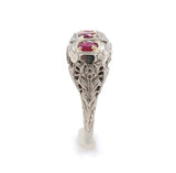 Art Deco Filigree 14k Gold Three Stone .80ct TW Genuine Natural Ruby Ring #J6390