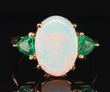 14k Yellow Gold 2.24 Carat Genuine Natural Australian Opal Emerald Ring (#7570)