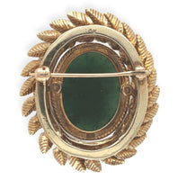 14k Yellow Gold Oval Green Nephrite Jade Leaf Wreath Pin Jewelry (#J7041)