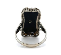 14k White Gold Custom Cut Genuine Natural Black Onyx Filigree Ring (#J5822)