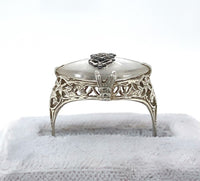 14k White Gold Filigree Genuine Natural Rock Crystal Diamond Ring (#J6207)