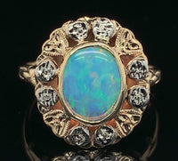 10k Yellow White Gold 1.05 Carat Genuine Natural Opal Ring with Flowers (#J6576)