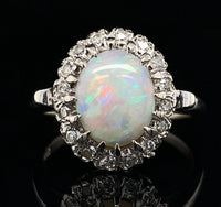 14k White Gold Genuine Natural Opal and Diamond Ring Size 5.5 Jewelry (#J6494)