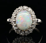 14k White Gold Genuine Natural Opal and Diamond Ring Size 5.5 Jewelry (#J6494)