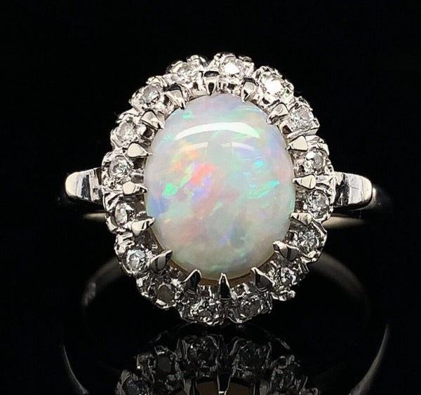 14k White Gold Genuine Natural Opal and Diamond Ring Size 5.5 Jewelry (#J6494)