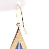 14k Yellow Gold Plique-A-Jour Blue Enamel Genuine Diamond Drop Earrings (#J7363)