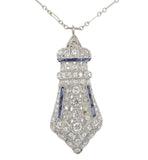 Platinum 2.75 Carat Diamond Pendant Pin Necklace w/ Lab Created Sapphires #J6734