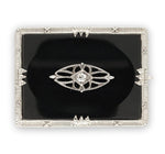 14k Gold Genuine Natural Black Onyx Filigree Brooch Pin with a Diamond (#J6693)