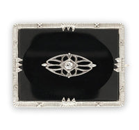 14k Gold Genuine Natural Black Onyx Filigree Brooch Pin with a Diamond (#J6693)