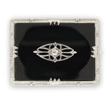 14k Gold Genuine Natural Black Onyx Filigree Brooch Pin with a Diamond (#J6693)