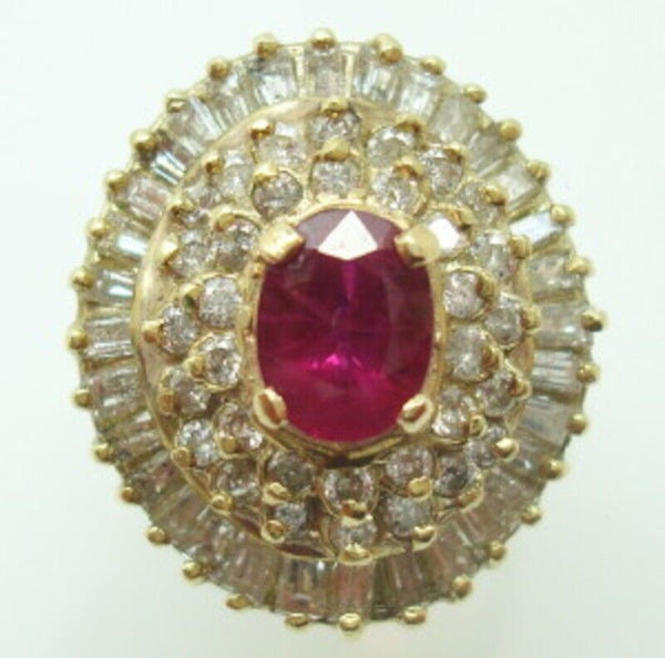14K Gold Ballerina 1.04ct Genuine Natural Ruby Ring with Diamonds (#J576)