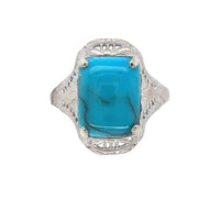 10k Gold 2.09ct Robin's Egg Blue Genuine Natural Turquoise Filigree Ring #J6138