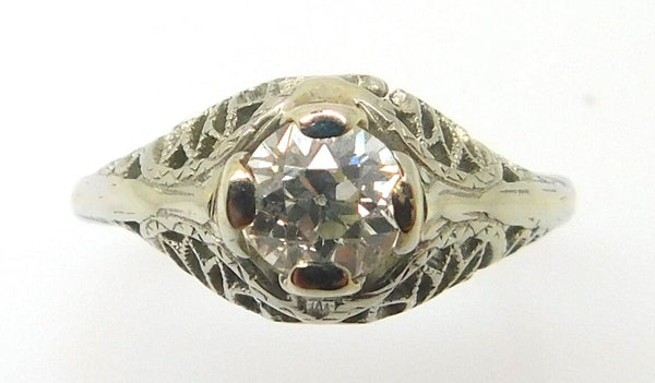 18k White Gold Genuine Natural Diamond Filigree Ring .45ct European (#J779)