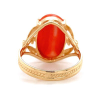 14k Yellow Gold Red/Orange Oval Genuine Natural Coral Ring Size 6.25 (#J6947)