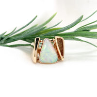 14k Yellow Gold Heavy Custom Australian Genuine Natural Opal Ring 9.5 (#J7314)