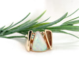 14k Yellow Gold Heavy Custom Australian Genuine Natural Opal Ring 9.5 (#J7314)