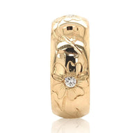 14k Gold Hand Engraved Wide Genuine Natural Diamond Wedding Band Size 5 (#J6915)