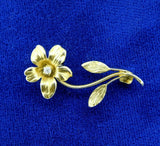 Art Nouveau 14k Yellow Gold Cast Flower Genuine Natural Diamond Pin (#J4750)