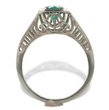 18k White Gold Filigree Art Deco .39ct Genuine Natural Emerald Ring (#J7199)
